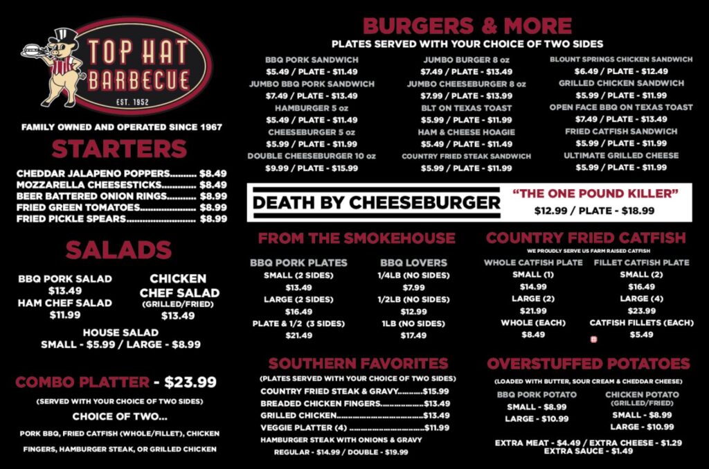 Top Hat Barbecue Menu 1