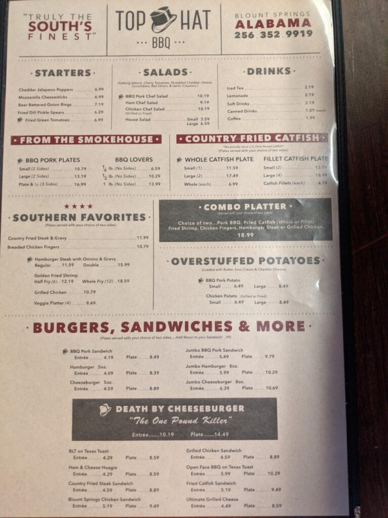 Top Hat Barbecue Menu 4