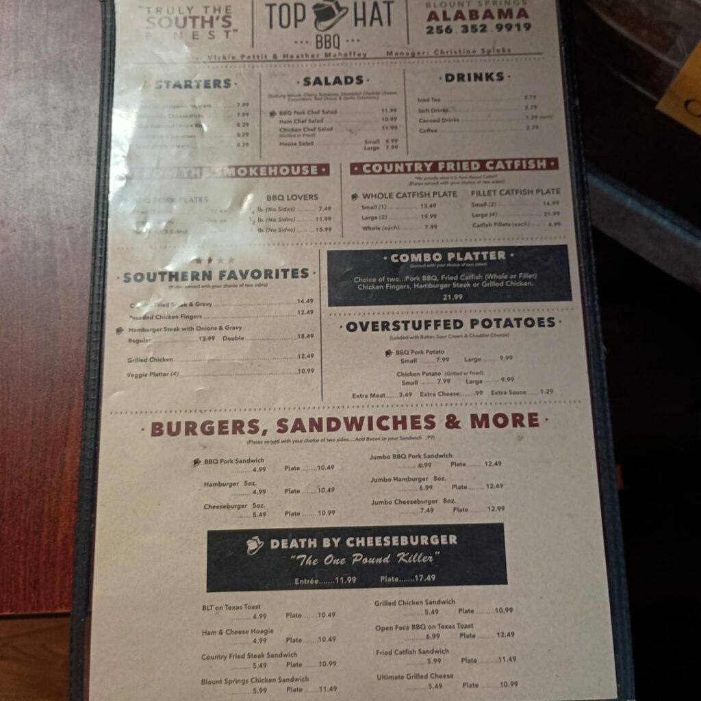Top Hat Barbecue Menu 6