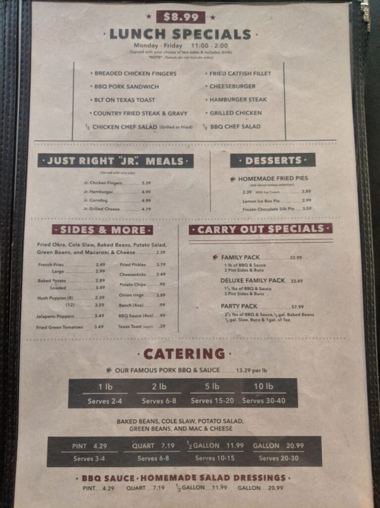 Top Hat Barbecue Menu 7